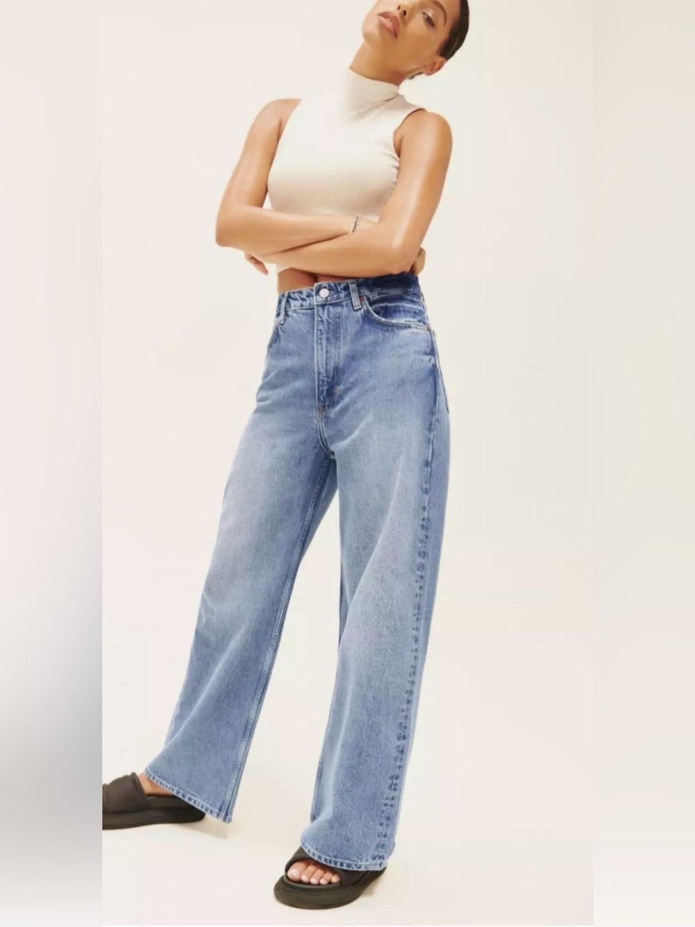 Reformation Wilder High Rise Wide Leg Cropped Jeans